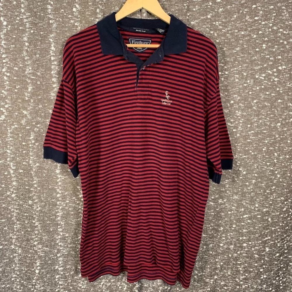 Vintage‎ Firethorn Candlewood Lake Club Polo Shirt Striped Short Sleeve Men's L
